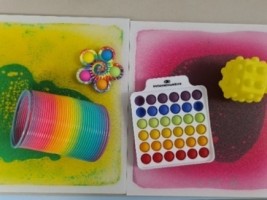 A colourful book and toys