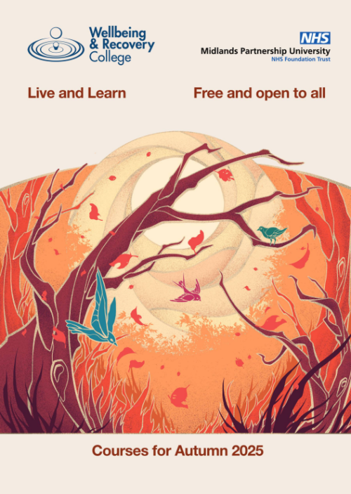 Image shows the front cover of the Wellbeing and Recovery College's prospectus.