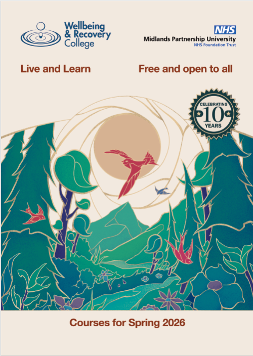 Image shows the front cover of the Wellbeing and Recovery College's prospectus.