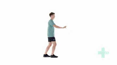A moving image of a person stood facing a wall, feet positioned toe to heel and bending at the knee. 